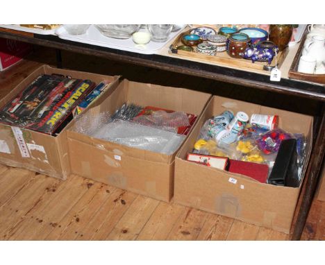 Three large boxes of toys, Scalextric, etc.