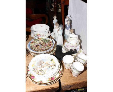 Six Nao figurines, Royal Albert plates, Phoenix part tea set etc.