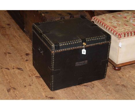 Studded brass and metal bound two handled trunk, 46cm by 57cm.