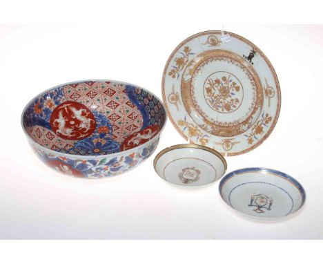 19th Century Japanese Imari bowl, 18th Century Chinese plate and two saucers.