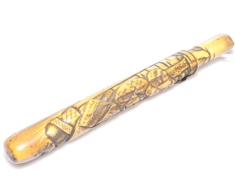 Japanese carved bone pipe holder, 22cm.