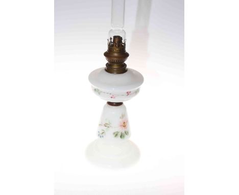 Late 19th Century Kosmos Brenner oil lamp with opaline glass reservoir and stand.