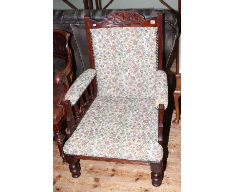 Victorian style gents chair in tapestry fabric.