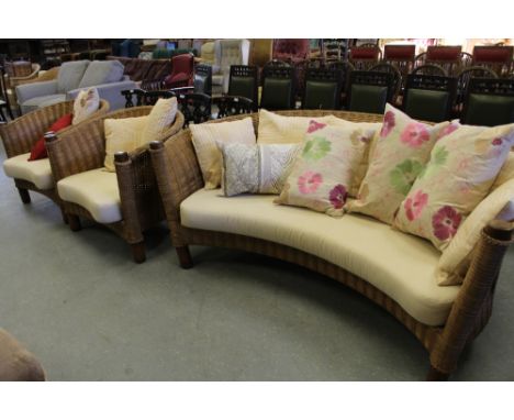 Modern rattan 3 piece suite including a lounger cushion, pouffe and large cushion