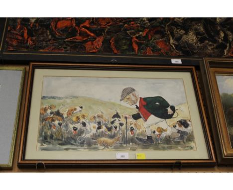 •ARR Wilk (John Billy Wilkinson 1906-1994) - Watercolour - Anthony Barker with Hounds, 30cm x 50cm, signed and dated 1987, in