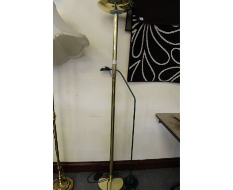 Brass effect uplighting standard lamp and reading lamp