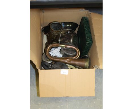 Box of metalware including Welsh Fusiliers bugle