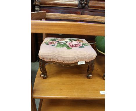 Victorian walnut and tapestry Jones Moss & Co footstool