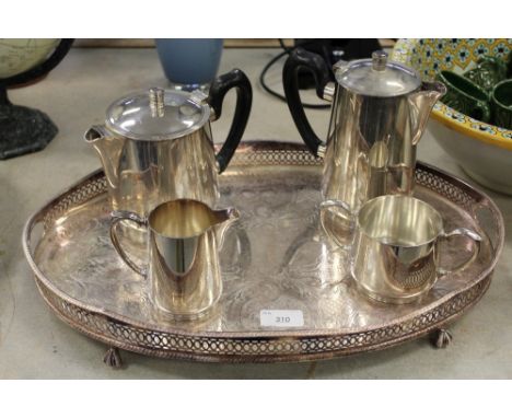 Plated tray and 4 piece plated tea set