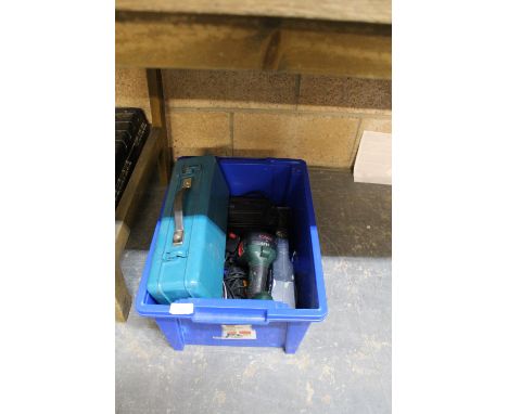 Box of electrical tools, drills, sanders etc