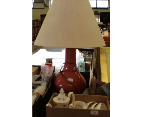 Large ceramic table lamp with wooden base