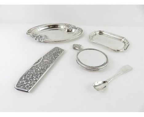 A silver pin dish, marks worn, Birmingham 1905?, of asymmetrical outline; with another small silver pin tray; an Irish Georgi