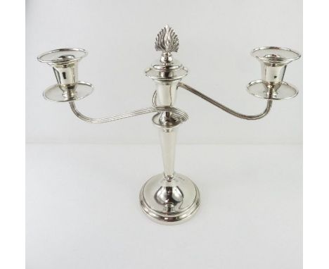 A loaded modern silver three light candelabra, EHP Co Ltd, Sheffield 1973, 23cm high