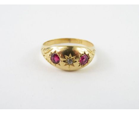 A synthetic ruby and rose diamond gypsy ring, finger size U, 2.8g gross