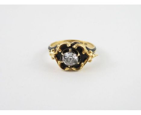 A Victorian diamond set mourning ring, London 1842, the old brilliant cut of approximately 0.45 carats estimated, set to a sc