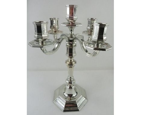 A Christofle silver plated five light candelabra, in the 18th century style, 32 cm high