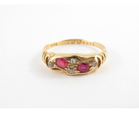 An Edwardian ruby and diamond 18 carat gold dress ring, Chester 1905, finger size L, 2.2g gross