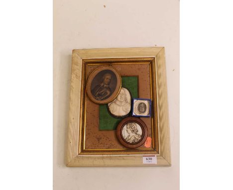 An early 20th century portrait plaque, carved as Oliver Cromwell, within a later surround; together with a seal depicting a l