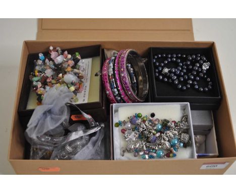 A collection of miscellaneous costume jewellery, to include a pair of sterling silver stud earrings, white metal bracelet wit