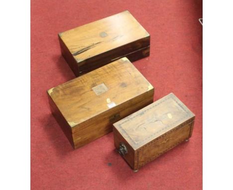 A Victorian walnut and brass bound writing slope, having a fitted interior, w.41cm; together with one other Victorian walnut 