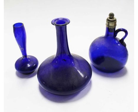 A 19th century Bristol Blue glass decanter, having silver plated mount and stopper, with loop handle, h.20cm; together with a