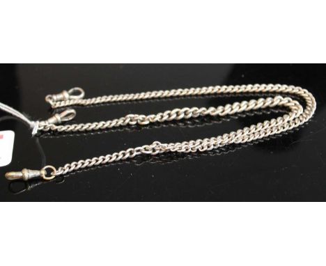 A silver graduated curblink double watch chain, 44.5g, 57cm