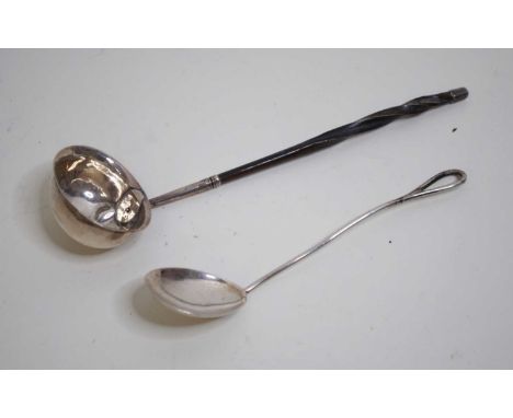 A 19th century silver toddy ladle, the bowl stamped to the underside SRDM on a turned whalebone handle, together with a 20th 