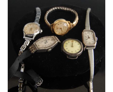 A lady's Art Deco silver cased tank watch, having manual wind movement; together with one other similar having paste set dial