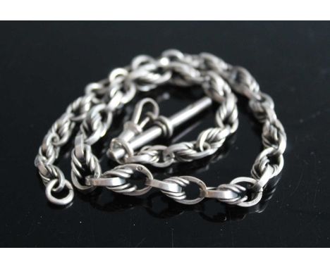 A silver fancylink watch chain with Albert, 42.7g, 37cm
