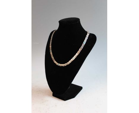 A contemporary Mexican silver and turquoise set heavy necklace, 74g; together with a set of six white metal and turquoise set
