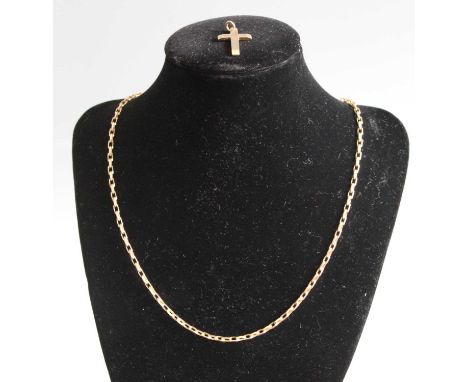 An engine turned 9ct gold cross pendant; together with a 9ct gold belcher link neck chain. Gross weight 11.5g (2)