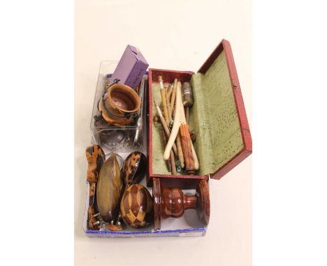 A collection of miscellaneous items, to include tortoiseshell and mother of pearl inlaid model of a guitar; one other similar