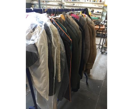 A quantity (approx 20 items) of modern and vintage clothing including fur, tweed and 4 sheepskin coats 