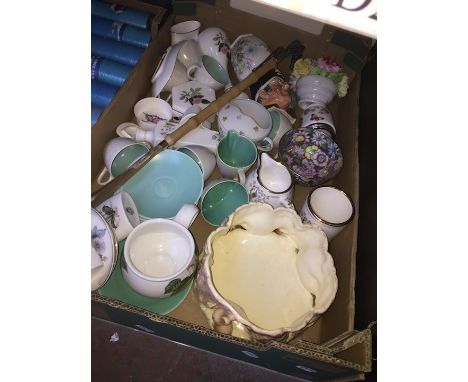 A box of misc china to include Royal Worcester, Wedgwood, etc 