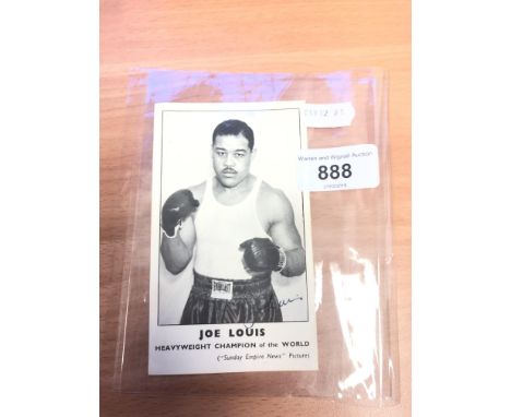 Autograph: Joe Louis, three quarter length portrait signed in blue ink, circa 1940s, 7.5cm x 13cm. 