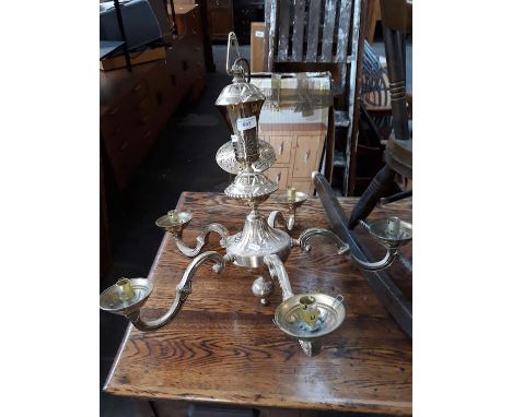 A brass chandelier 