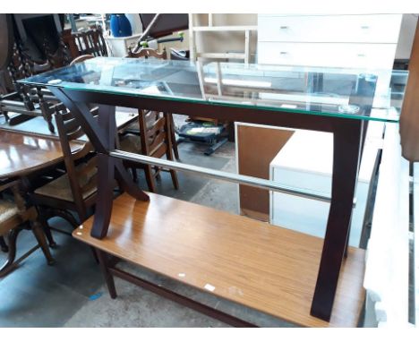A modern glass top console table 