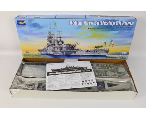 Trumpeter - A boxed 1:350 scale model kit Italian Navy Battleship RN Roma 05318. The contents appear to be excellent to mint 
