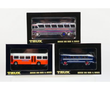Trux - Three boxed 1:76 scale diecast model 'Aussie' buses from Trux. Lot consists of TX11 1972 Leyland National 11.3; TX15B 