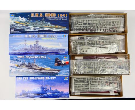 Trumpeter - Four boxed Trumpeter model kits comprising 1:700 scale HMS Repulse 05763, 1:700 scale HMS Hood 1941 05740, 1:700 