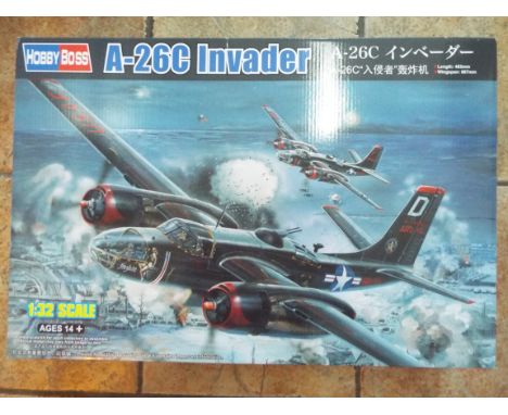 Hobby Boss - a boxed plastic 1:32 scale model military aircraft kit, A-26C Invader, # 83214, appears mint with parts on sprue