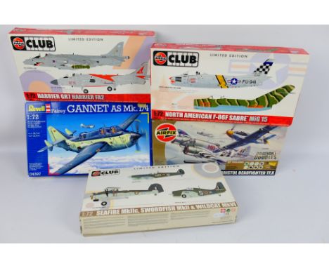 Airfix - Revell - 5 x boxed aircraft model kits in 1:72 scale including limited edition Harrier GR6 & Harrier FA2 # A82010, F
