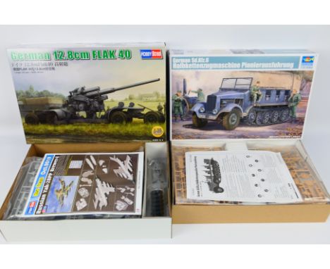 Hobbyboss - Trumpeter - Two boxed 1:35 scale model kits comprising Trumpeter German Sd.Kfz.6 Halbkettenzugmaschine Pionieraus