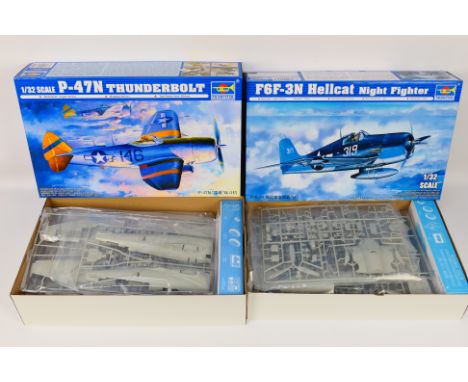 Trumpeter - Two boxed model kits 1:32 scale comprising P-47N Thunderbolt 02265 and F6F-3N Hellcat Night Fighter 02258. The co