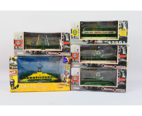 Corgi Original Omnibus - Five boxed 1:76 scale diecast model Blackpool trams from Corgi OO. Lot includes OM44010 Limited Edit