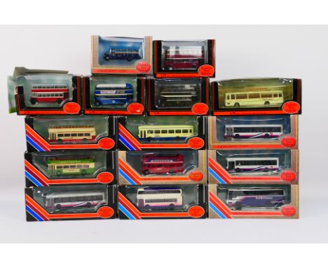 EFE - A boxed collection of 15 diecast model buses in 1:76 scale from EFE. Lot includes #16002 Leyland PD2 Lowbridge 'Todmord