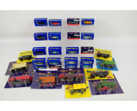 Base Toys - 30 x boxed / carded cars & trucks in 1:76 railway scale including Leyland Articulated Lorry # LR-X1, Hillman Imp 