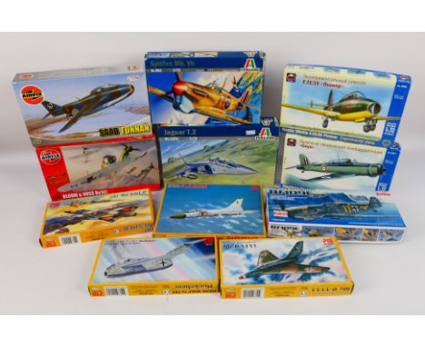 Airfix - Italeri - Academy - Ark - PM Model - A group of aircraft model kits in 1:72 scale including Jaguar T2 # 1251, Saab T