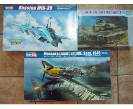 Hobby Boss and Trumpeter - three boxed plastic kits comprising 1:18 scale model Messerschmitt Bf109E, Sept 1940 # 81809, Hobb