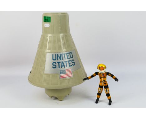 Palitoy - Action Man - Mattel - A Man In Space Doug Davis astronaut figure with an Action Man Space Capsule. Both show signs 